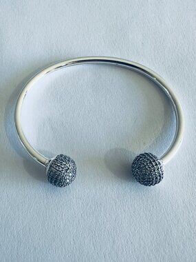 Pandora Sterling Silver Open Bangle SILVER PAVE Ball 16cm - 6.3in
